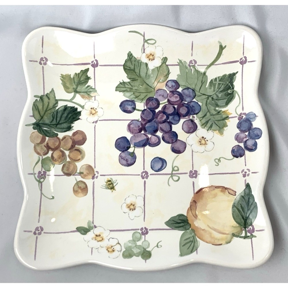 Pfaltzgraff Square Ceramic Plate Grapes Peach Serving‎